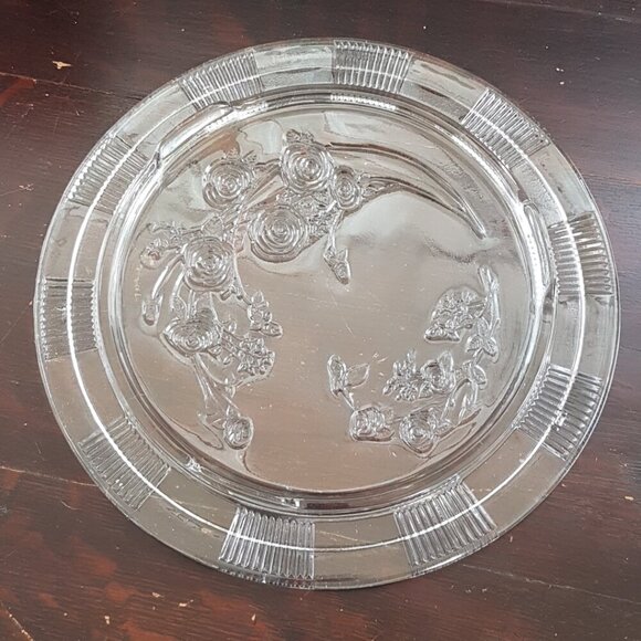 1930s Federal Depression Glass Cake Stand - Sharon or Cabbage Rose Pattern Pedes - Picture 7 of 8